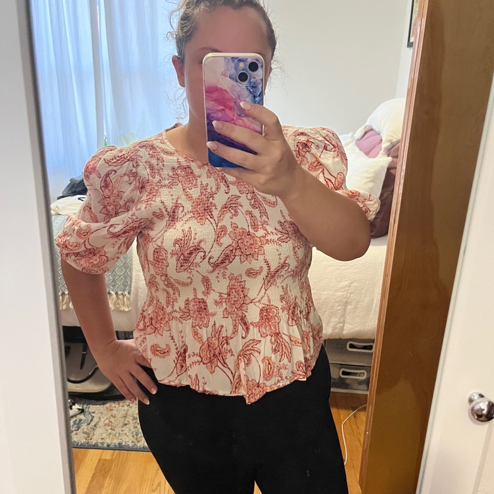 Express Floral Smocked Top
